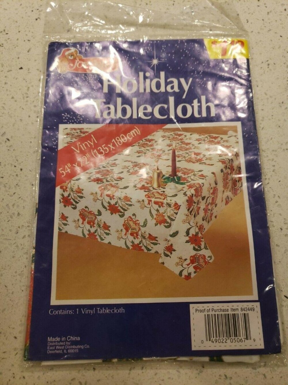 VINTAGE JOYBRITE CHRISTMAS/HOLIDAY VINYL TABLECLOTH 54" BY 72" NIP bells Holly